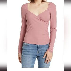 Long sleeve faux wrap top